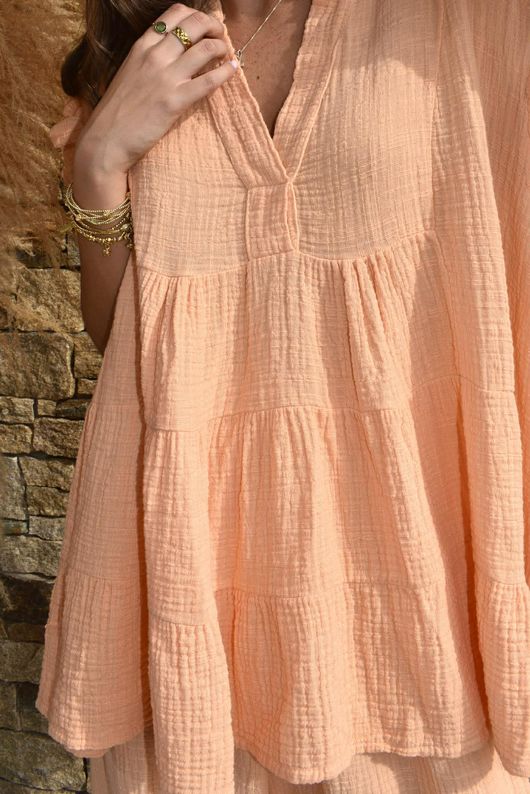 Tasha Cushion Cotton Cap Sleeve Tier Top Soft Apricot